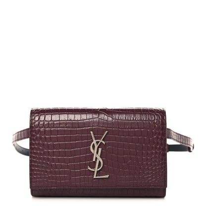 Saint Laurent Calfskin Crocodile Embossed Monogram Kate Belt Bag Burgundy 1 of 9