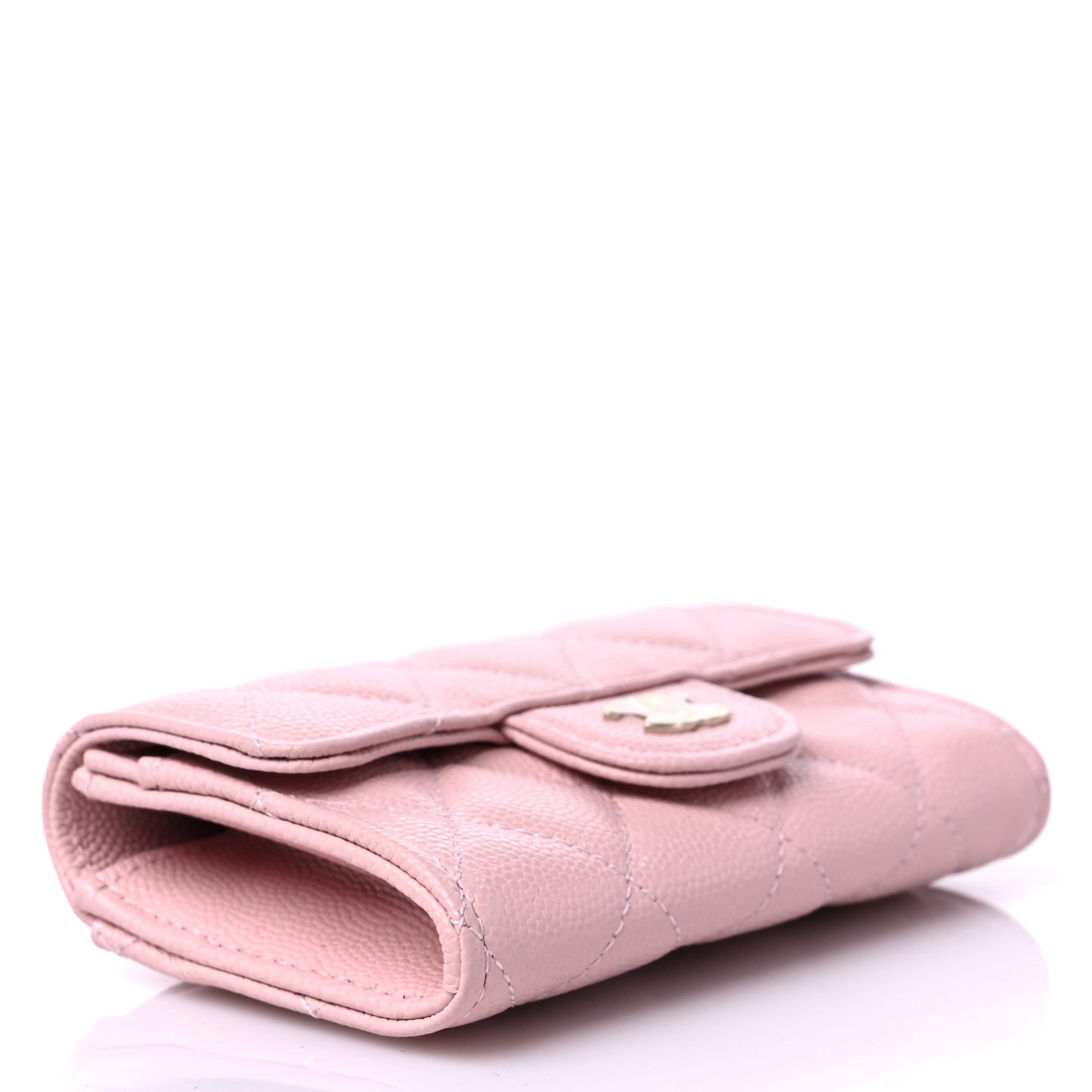 Caviar Quilted Flap Card Holder Wallet Light Pink