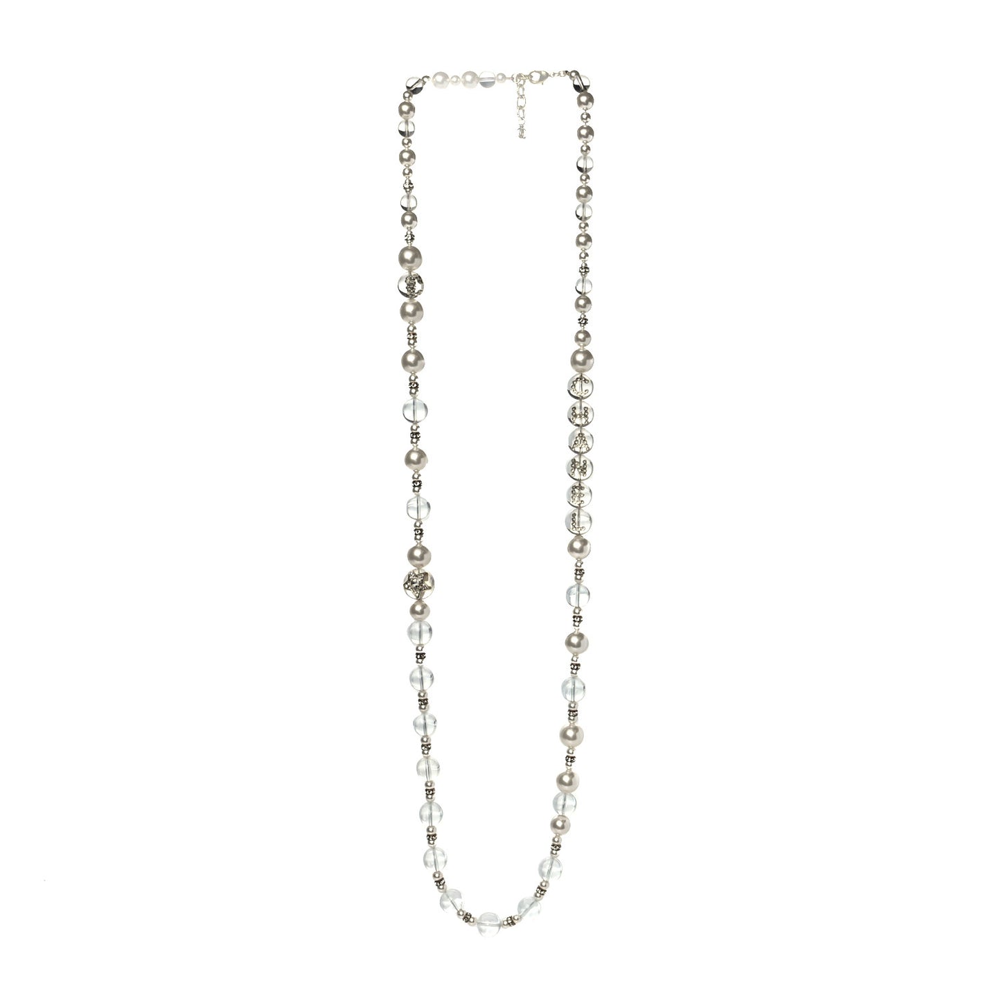 Resin Pearl Crystal Logo Long Necklace Transparent Gold