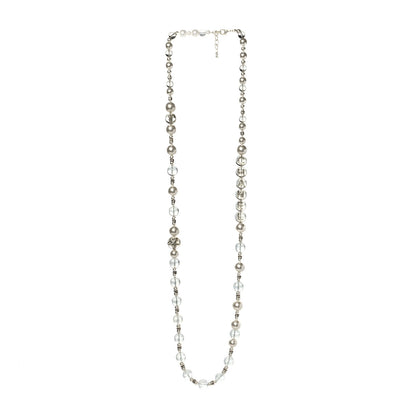 Chanel Resin Pearl Crystal Logo Long Necklace Transparent Gold 3 of 5
