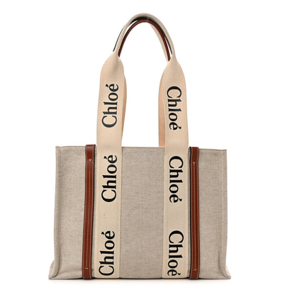 Chloe Cotton Calfskin Medium Woody Ribbon Tote White Brown 1 of 12