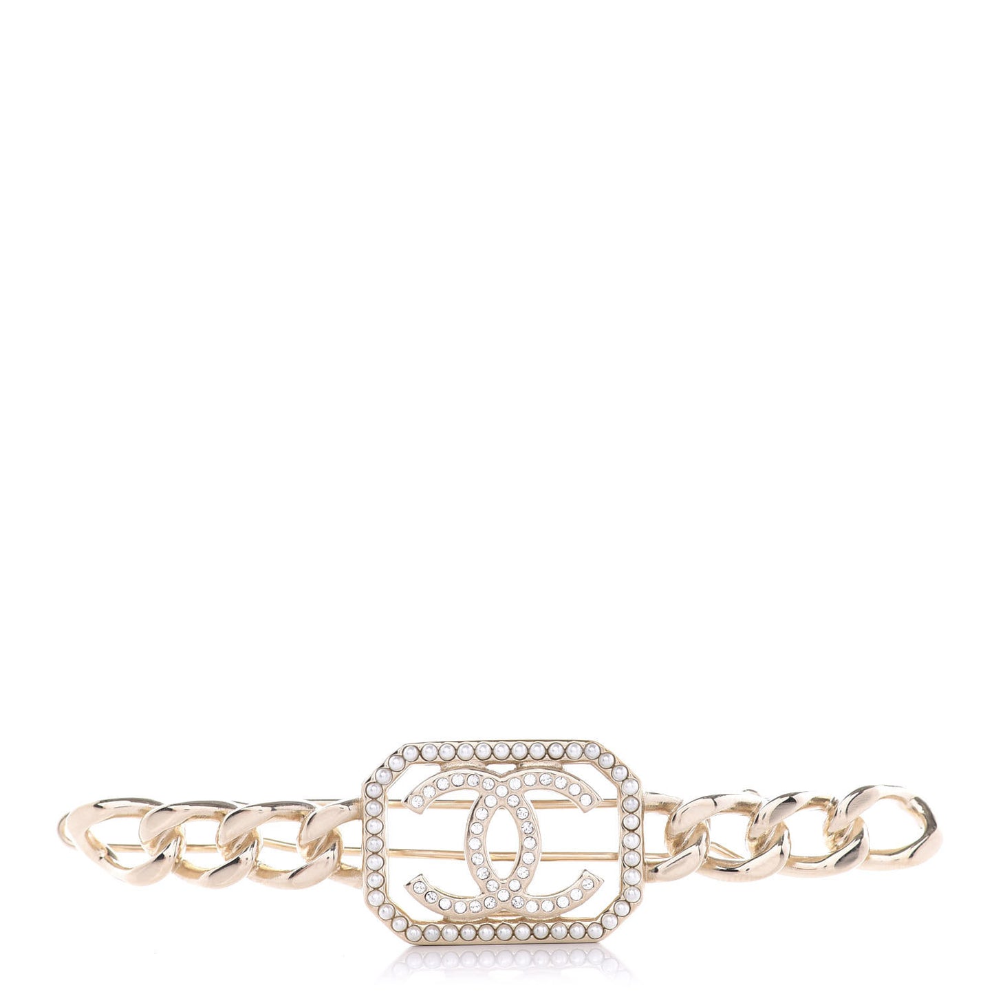 Crystal Chain CC Vendome Hair Clip Barrette Gold