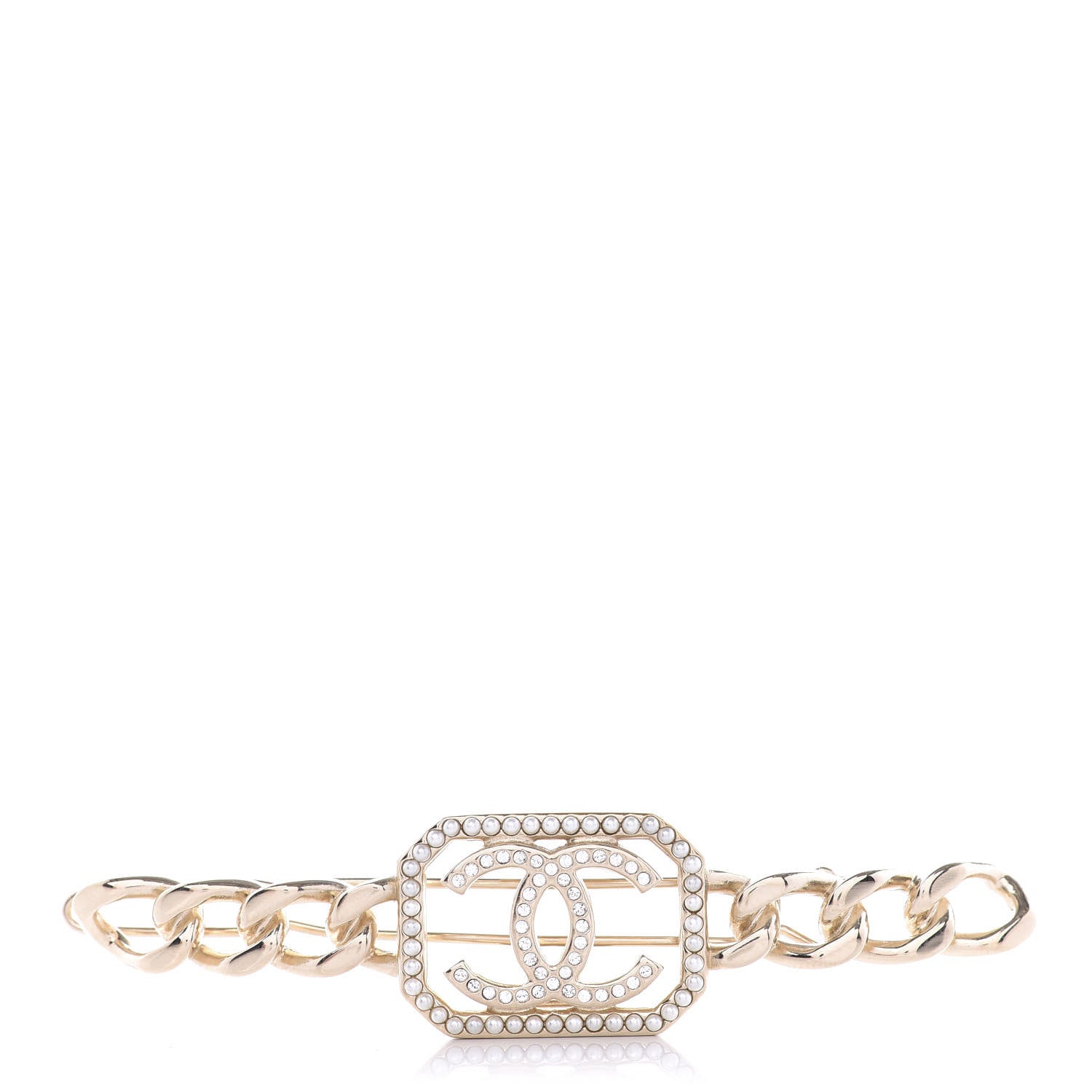 Chanel Crystal Chain CC Vendome Hair Clip Barrette Gold 1 of 4