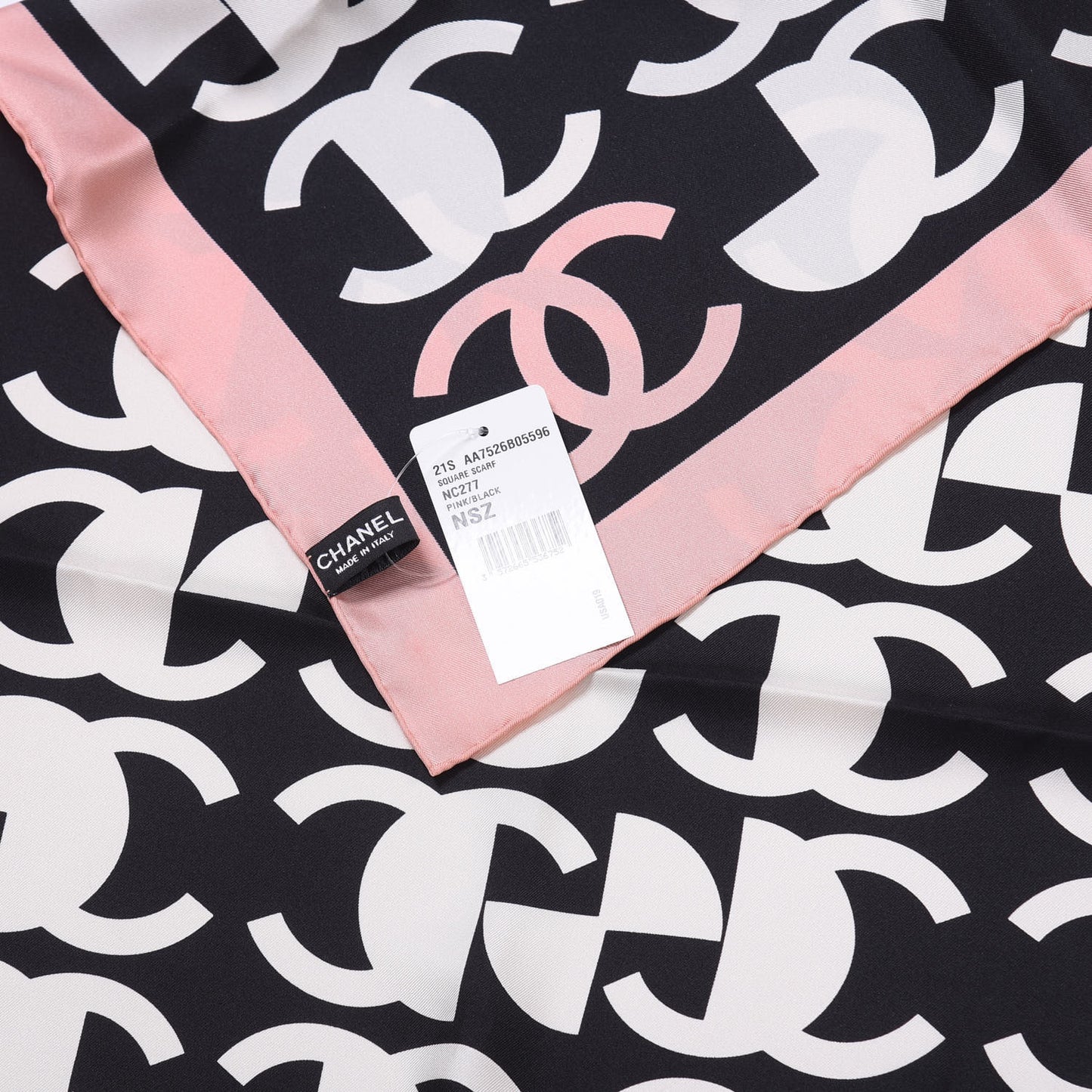 Silk CC Square Scarf Pink Black