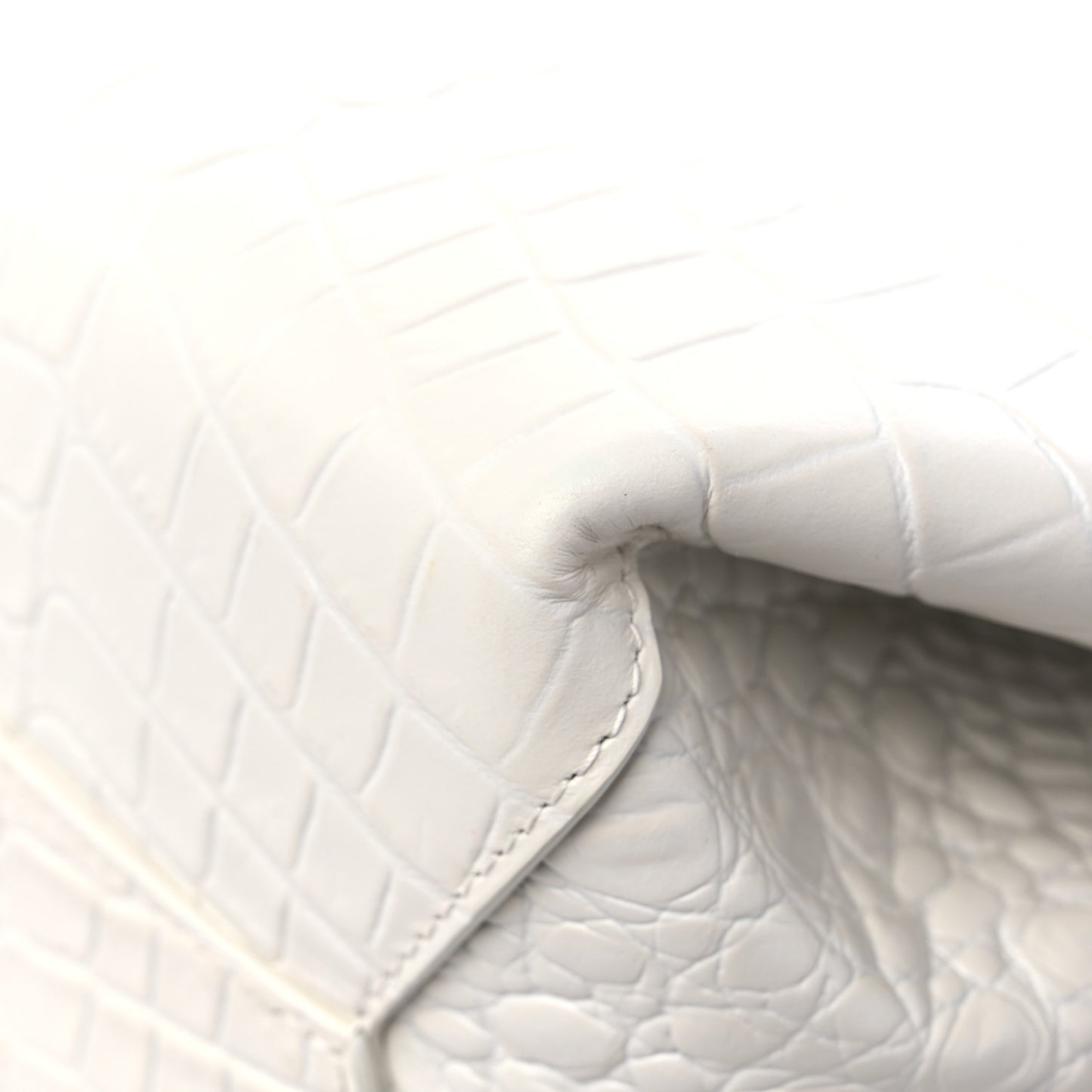 Calfskin Crocodile Embossed Doll Top Handle Bag White