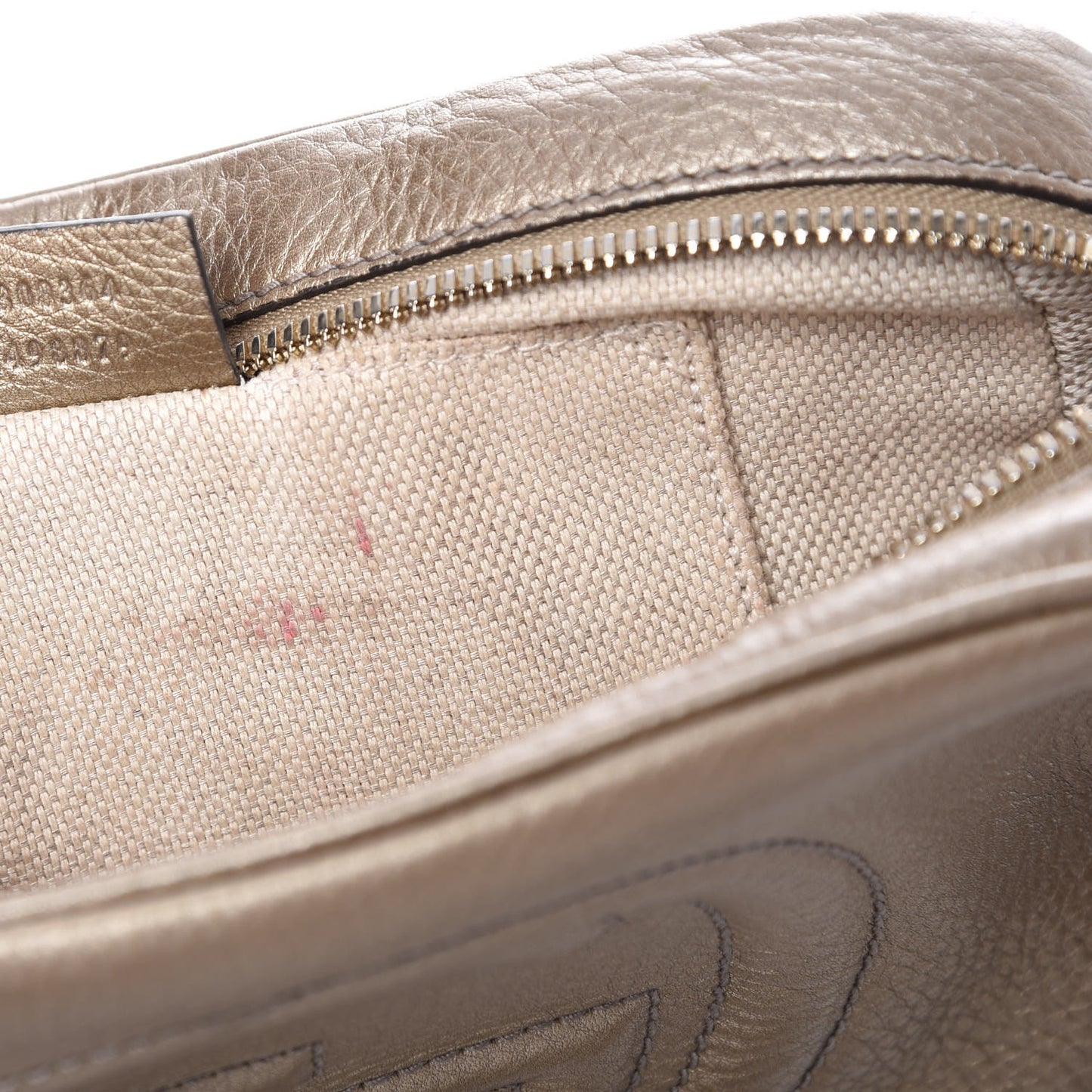 Metallic Pebbled Calfskin Small Soho Disco Bag Golden Beige