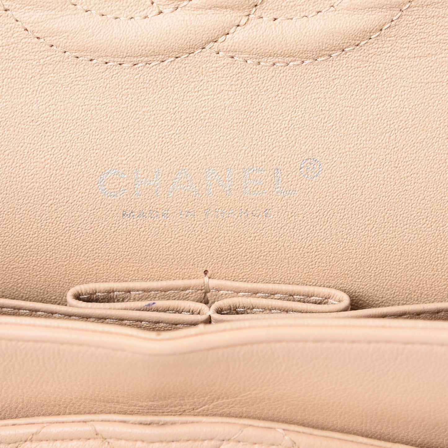 Lambskin Quilted Medium Double Flap Beige