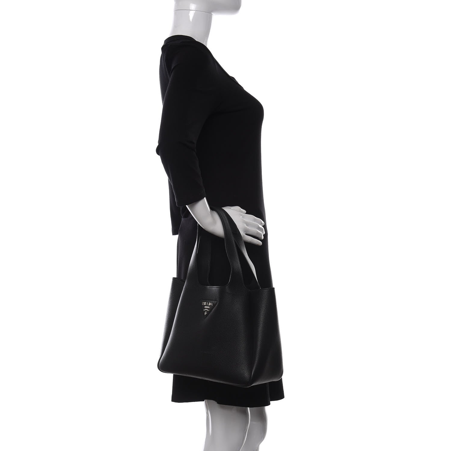 Prada Vitello Daino Soft Medium Dynamique Tote Black 2 of 15