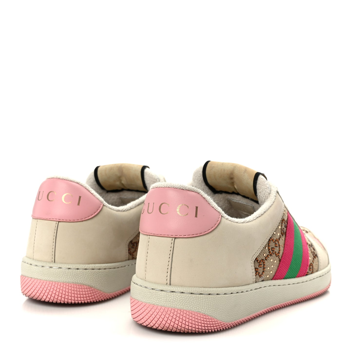 Calfskin GG Supreme Crystals Web Screener Sneakers 38 Beige Ebony Wild Rose