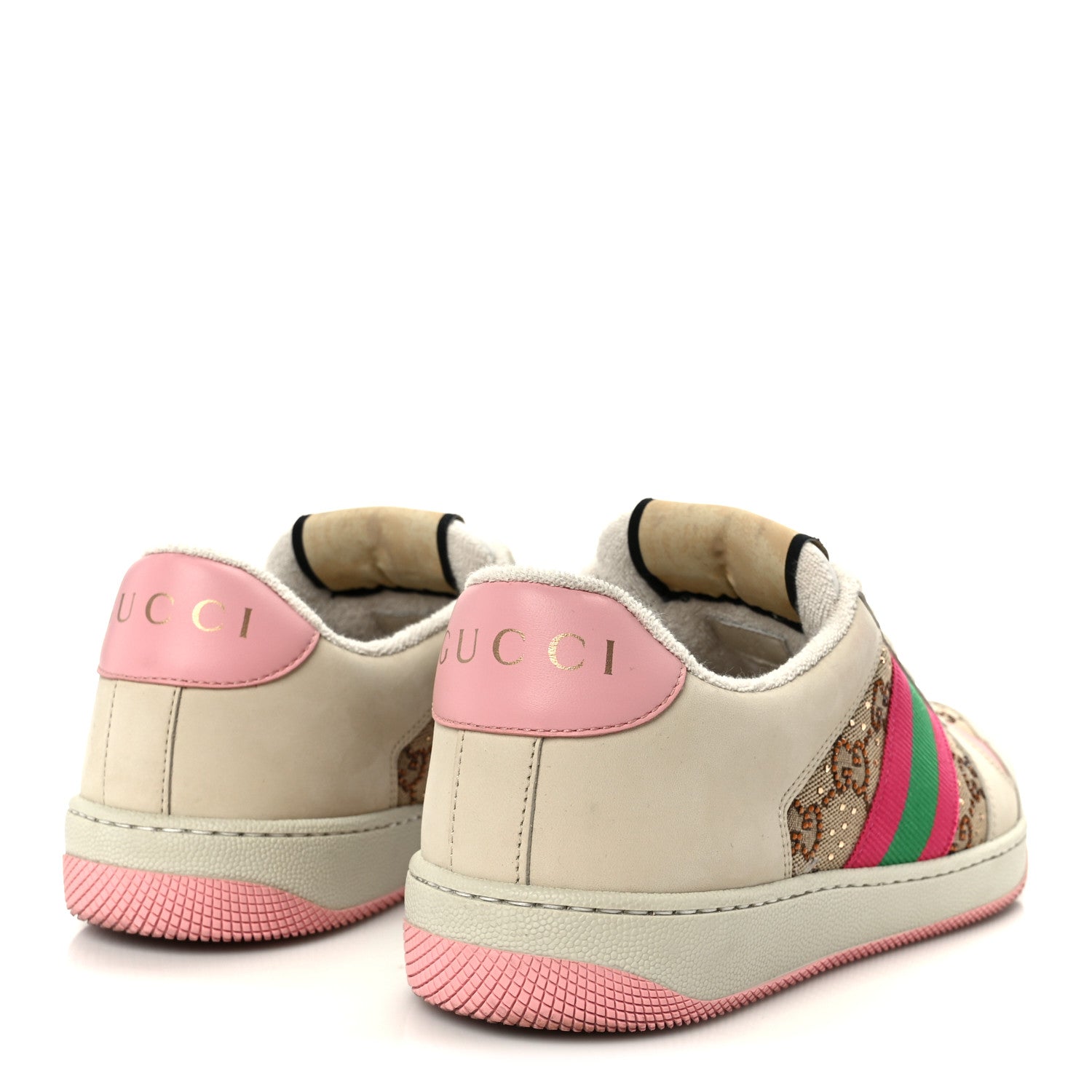 Gucci Calfskin GG Supreme Crystals Web Screener Sneakers 38 Beige Ebony Wild Rose 5 of 10
