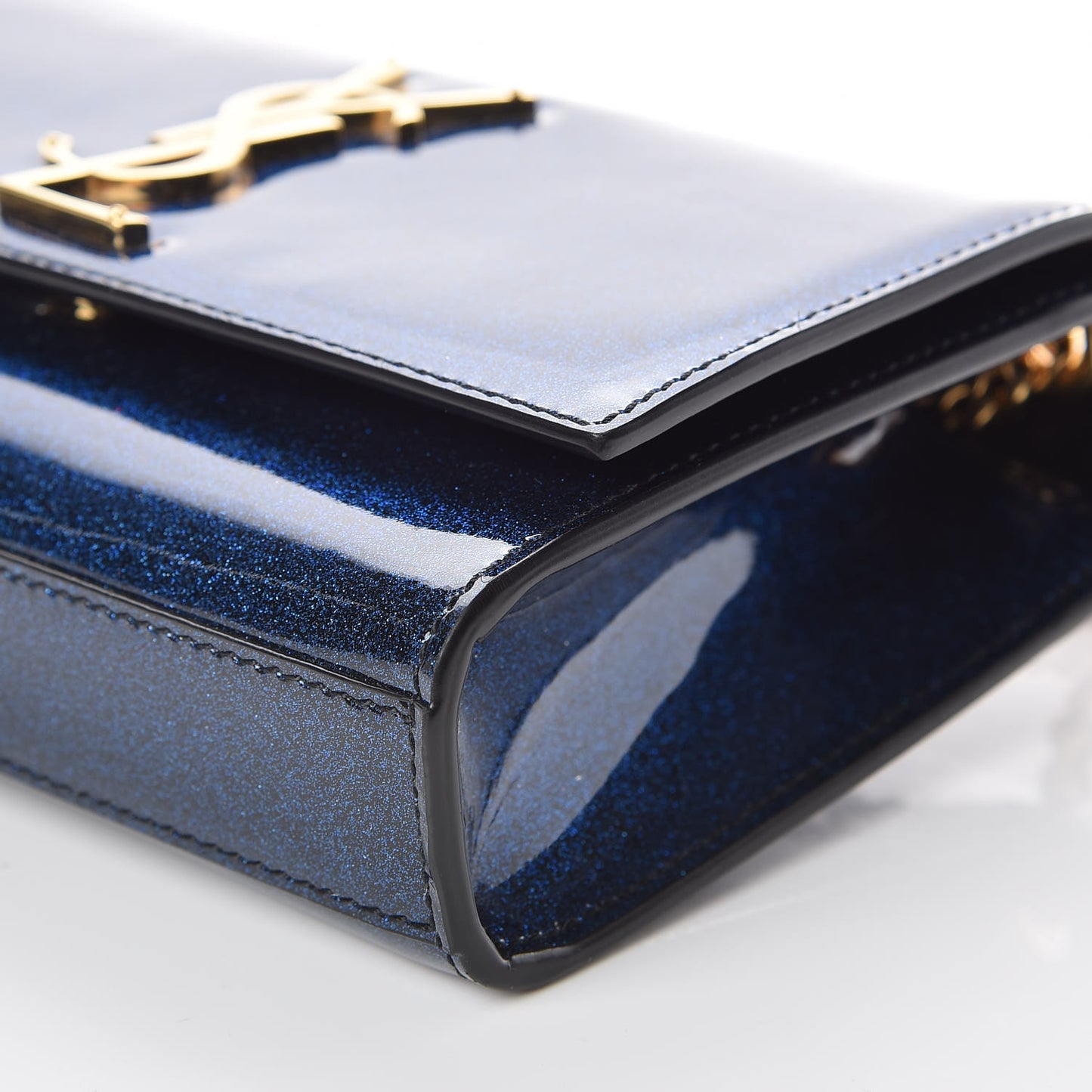 Glitter Patent Small Monogram Kate Satchel Cobalt