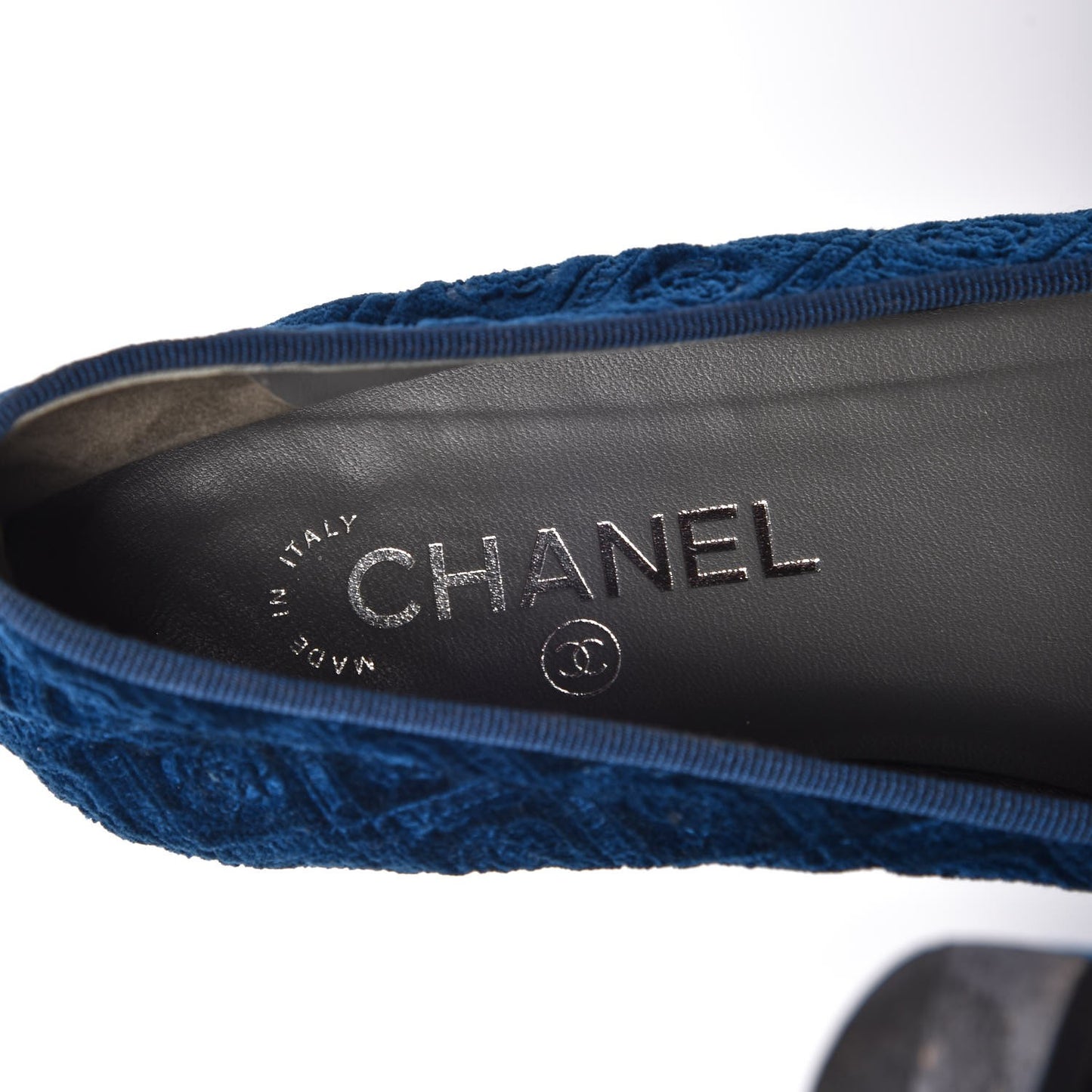 Silk Velvet Grosgrain Bow CC Ballet Flats 39.5 Navy Black