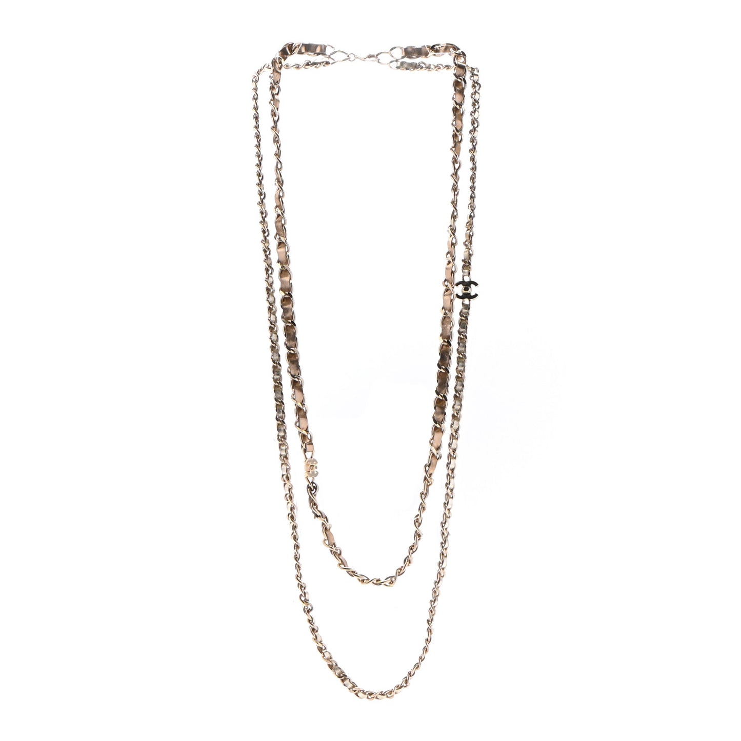 Lambskin CC Turnlock Long Necklace Gold