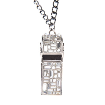 Chanel Crystal Baguette CC Whistle Pendant Necklace Silver 5 of 9