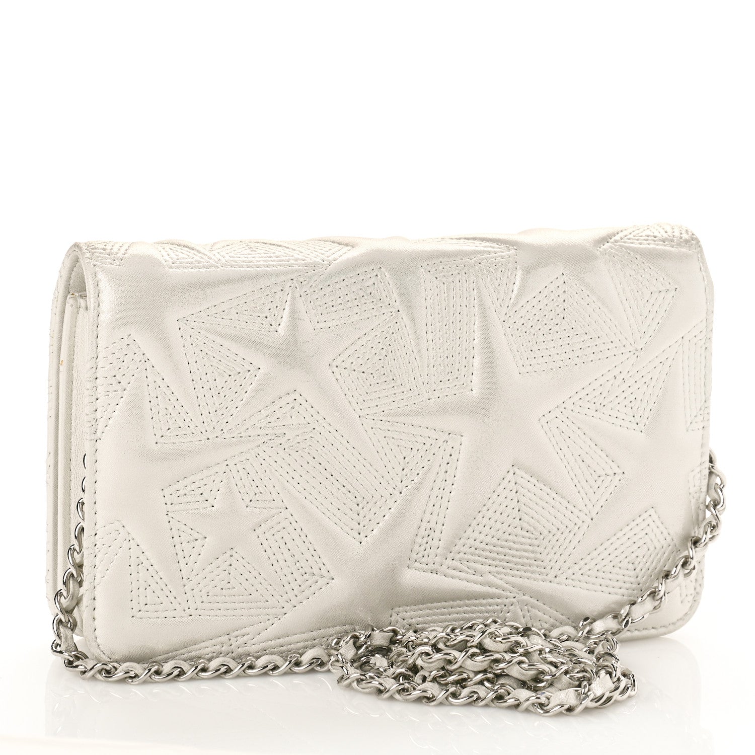 Chanel Metallic Lambskin Star Embossed Wallet On Chain WOC Silver 3 of 10