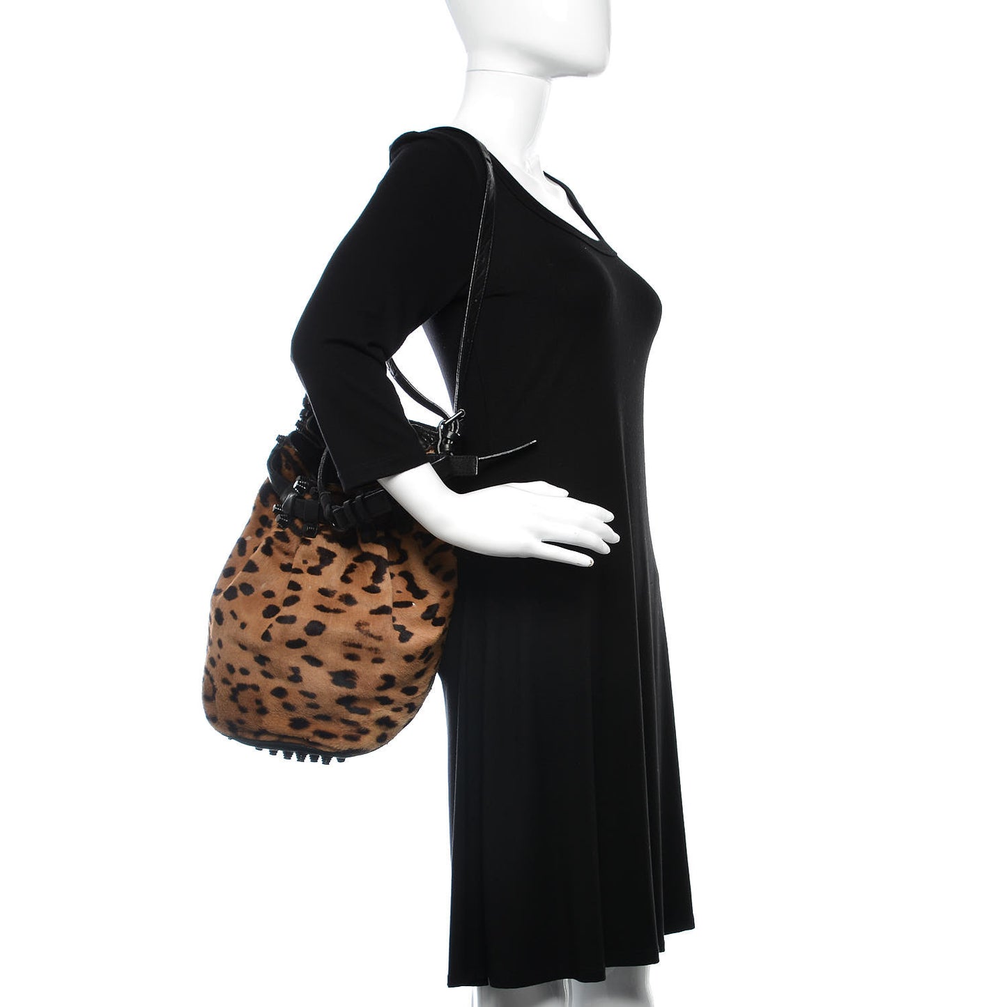 Pebbled Lambskin Pony Hair Leopard Diego Bucket Bag Black Hardware