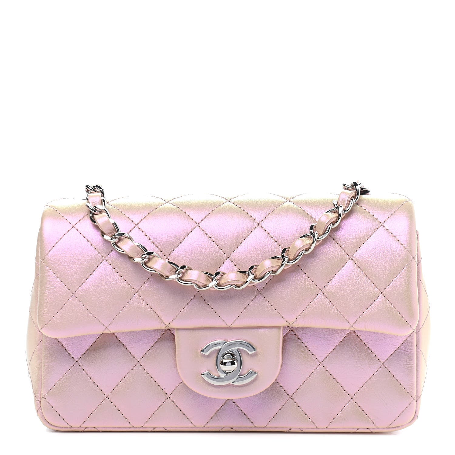 Chanel Iridescent Calfskin Quilted Mini Rectangular Flap Pink 1 of 9