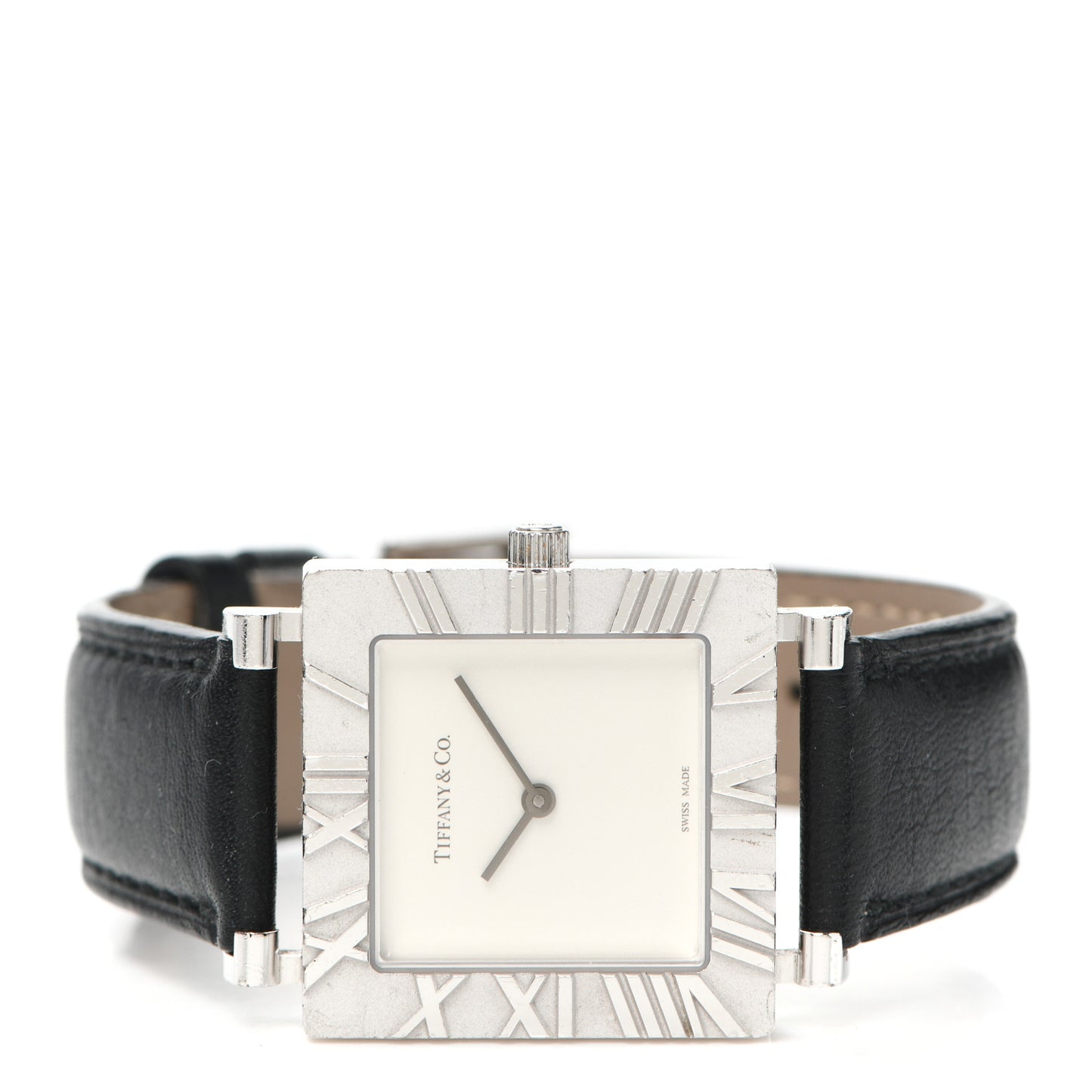 Sterling Silver Calfskin 27mm Atlas Square Quartz Watch