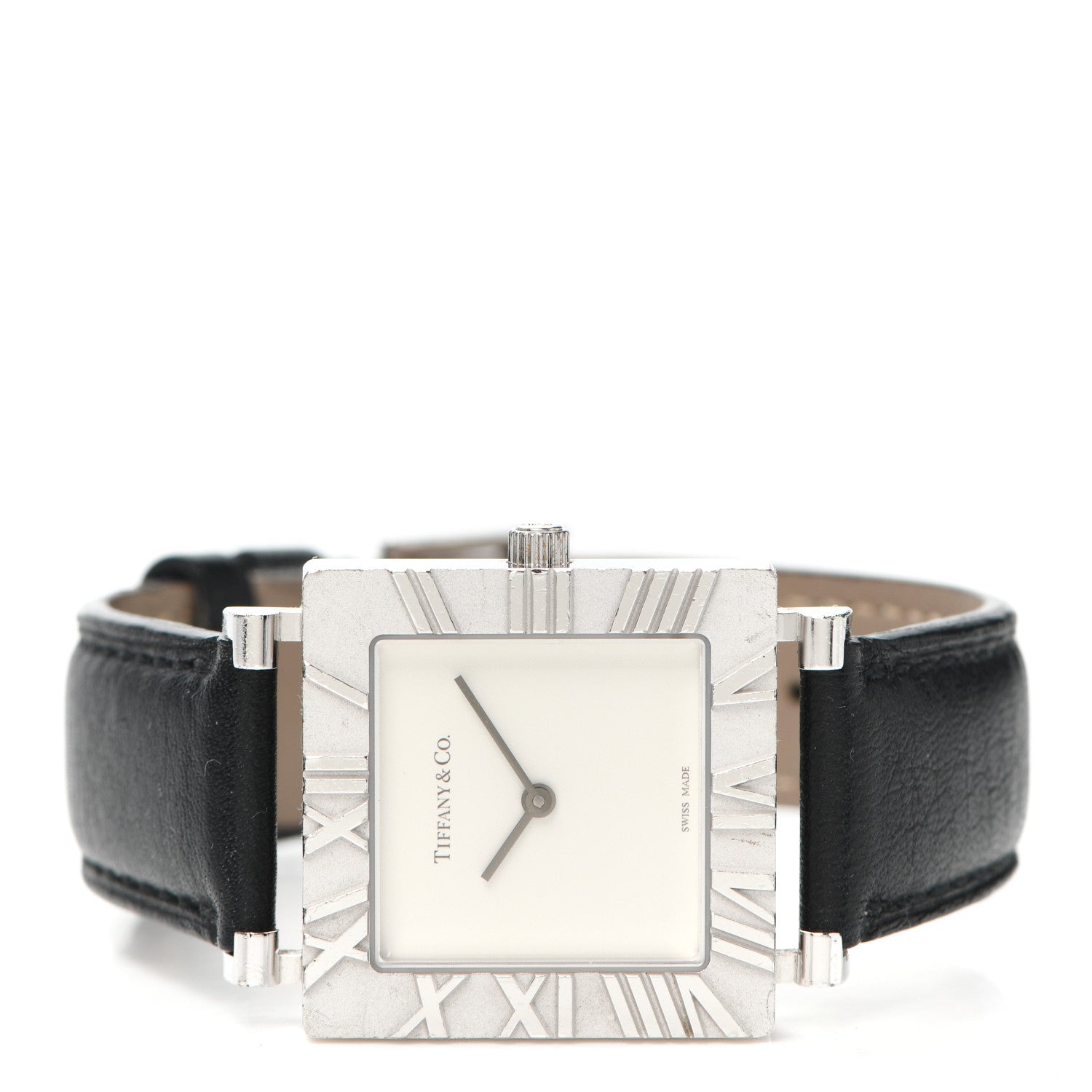 Tiffany Sterling Silver Calfskin 27mm Atlas Square Quartz Watch 2 of 4