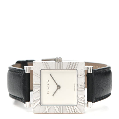 Tiffany Sterling Silver Calfskin 27mm Atlas Square Quartz Watch 2 of 4