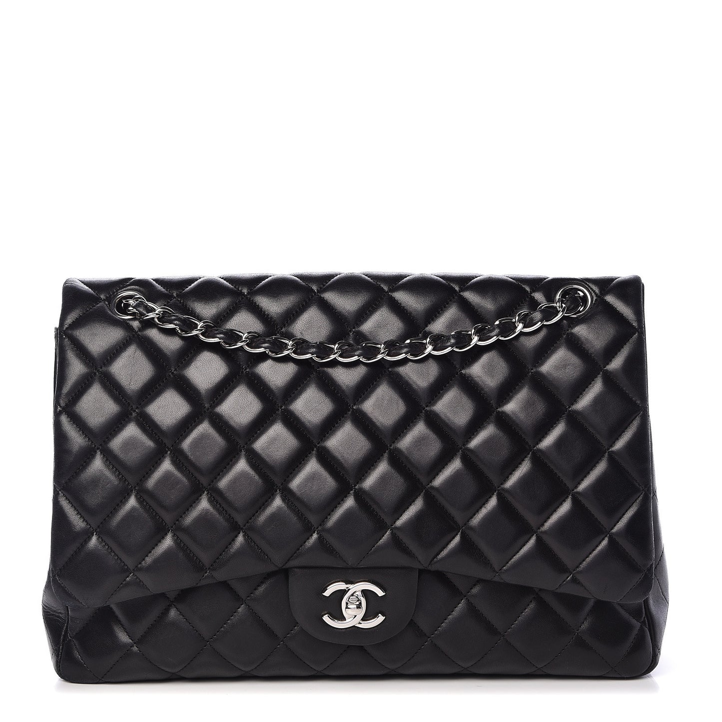 Lambskin Quilted Maxi Single Flap Black