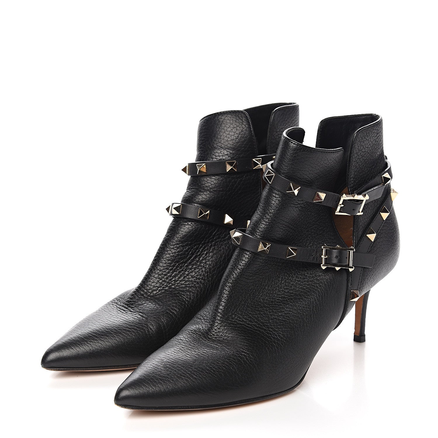 Valentino Garavani Grained Calfskin Rockstud Double Buckle 65mm Ankle Boots 40 Black 3 of 10