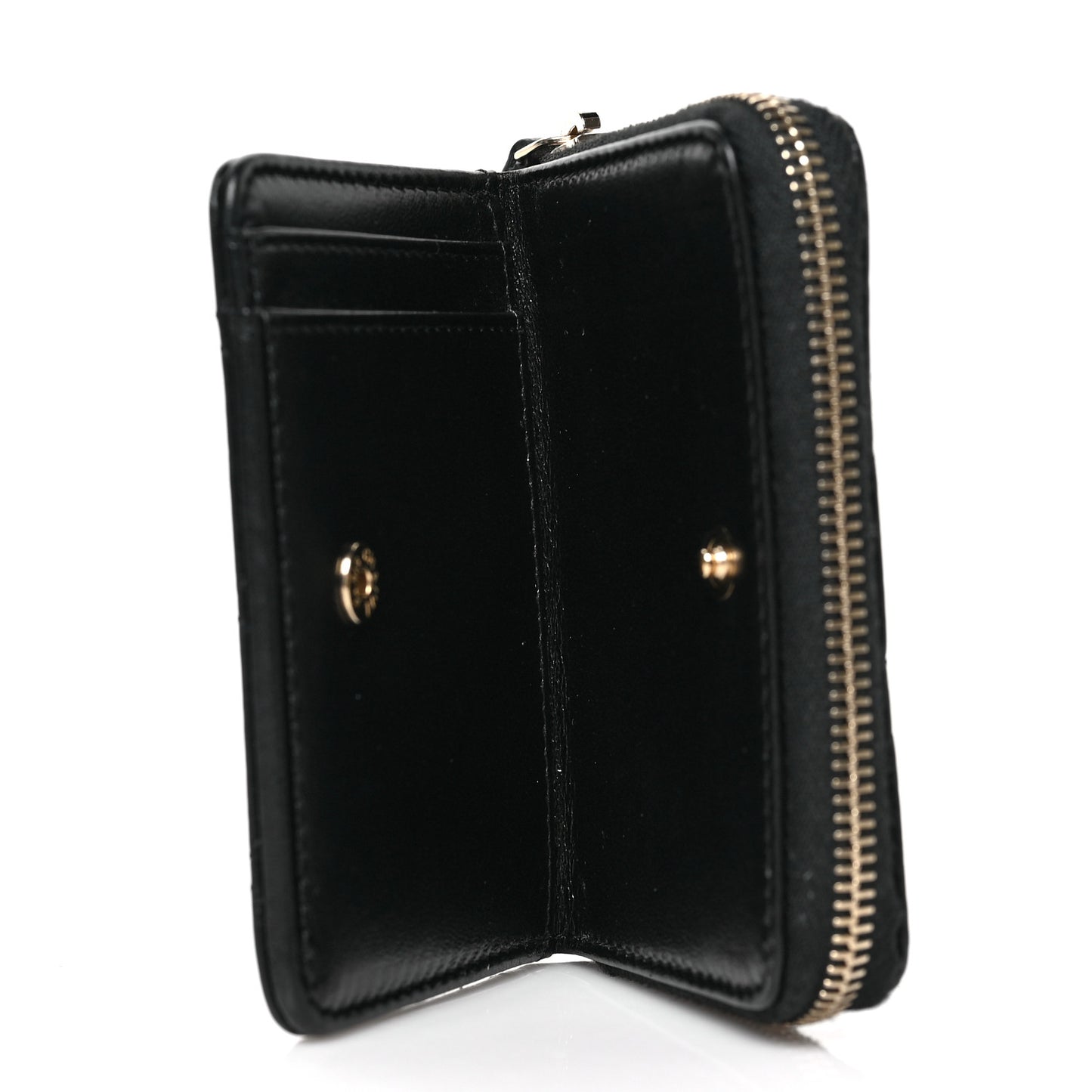 Lambskin Quilted Compact Zipped Wallet Black