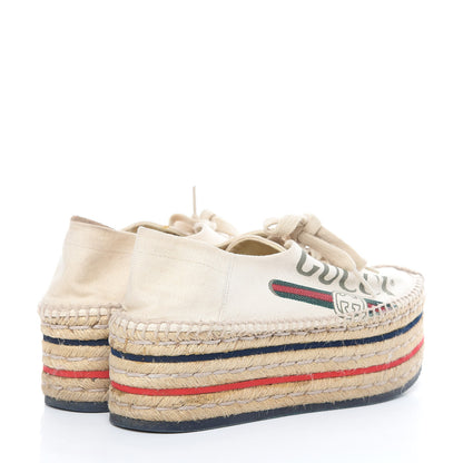 Gucci Canvas Logo Lace-Up Platform Espadrilles 36.5 Greggio Grege 4 of 15
