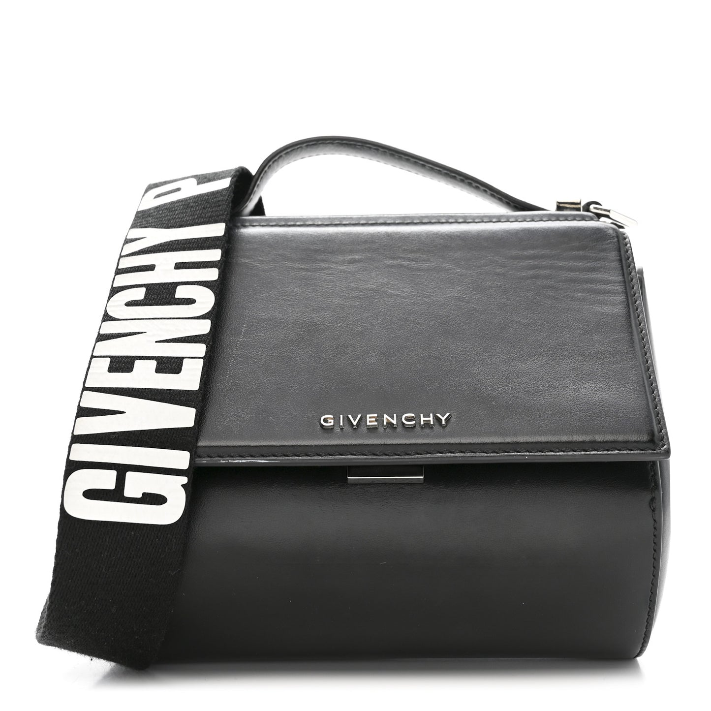 Calfskin Mini Pandora Box Logo Strap Crossbody Bag Black