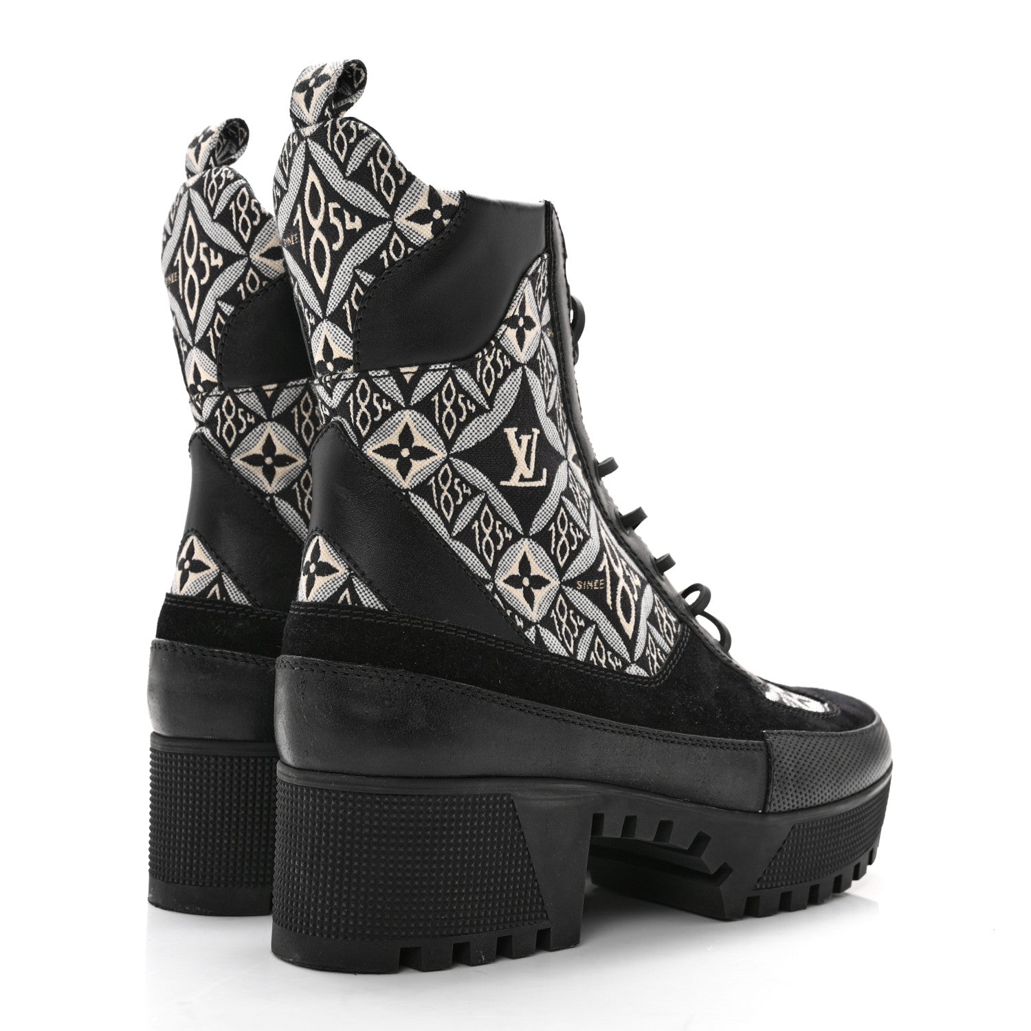 Louis Vuitton Suede Calfskin Jacquard Since 1854 Laureate Platform Desert Boots 40 Black 4 of 12