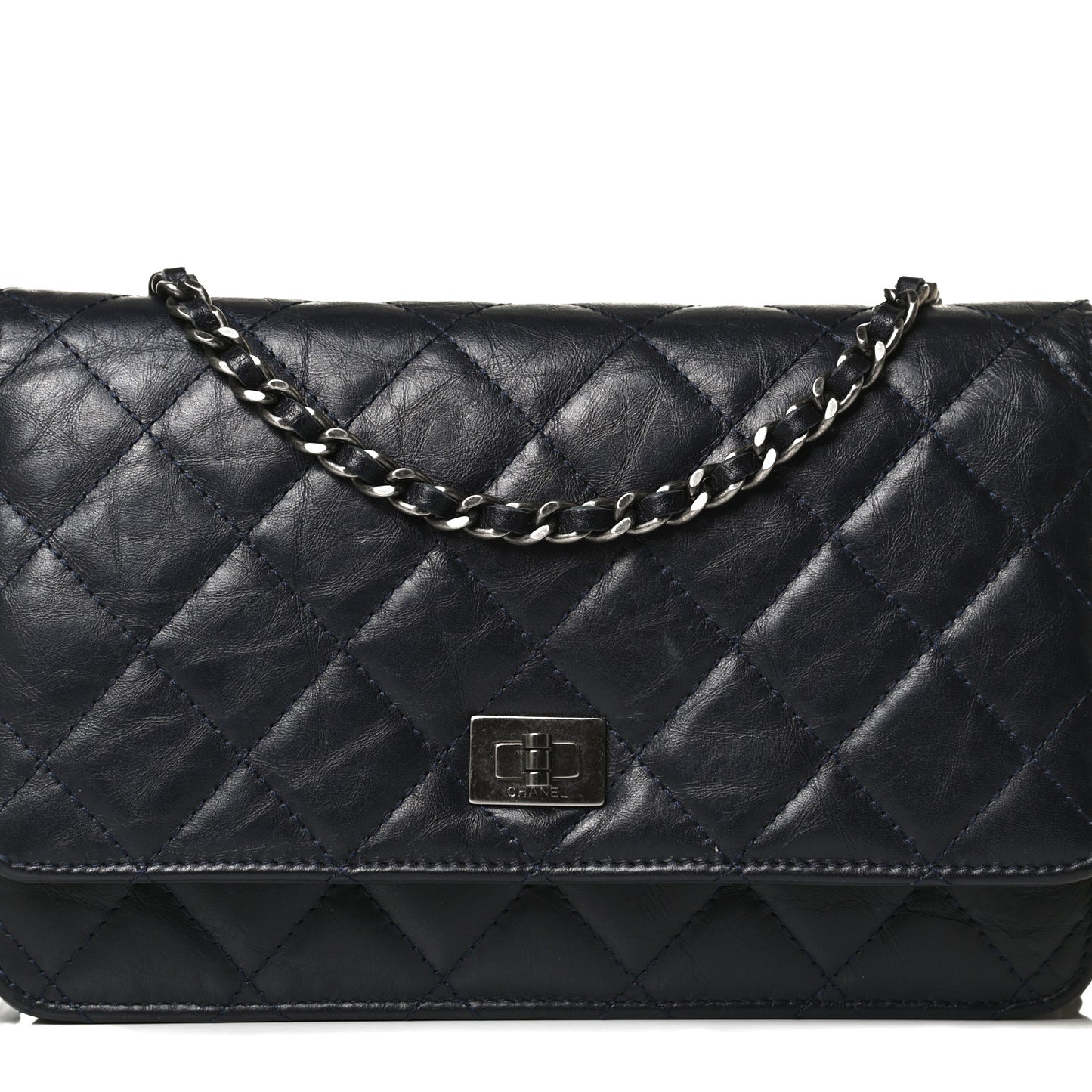 Aged Calfskin Quilted Reissue Wallet On Chain WOC Navy