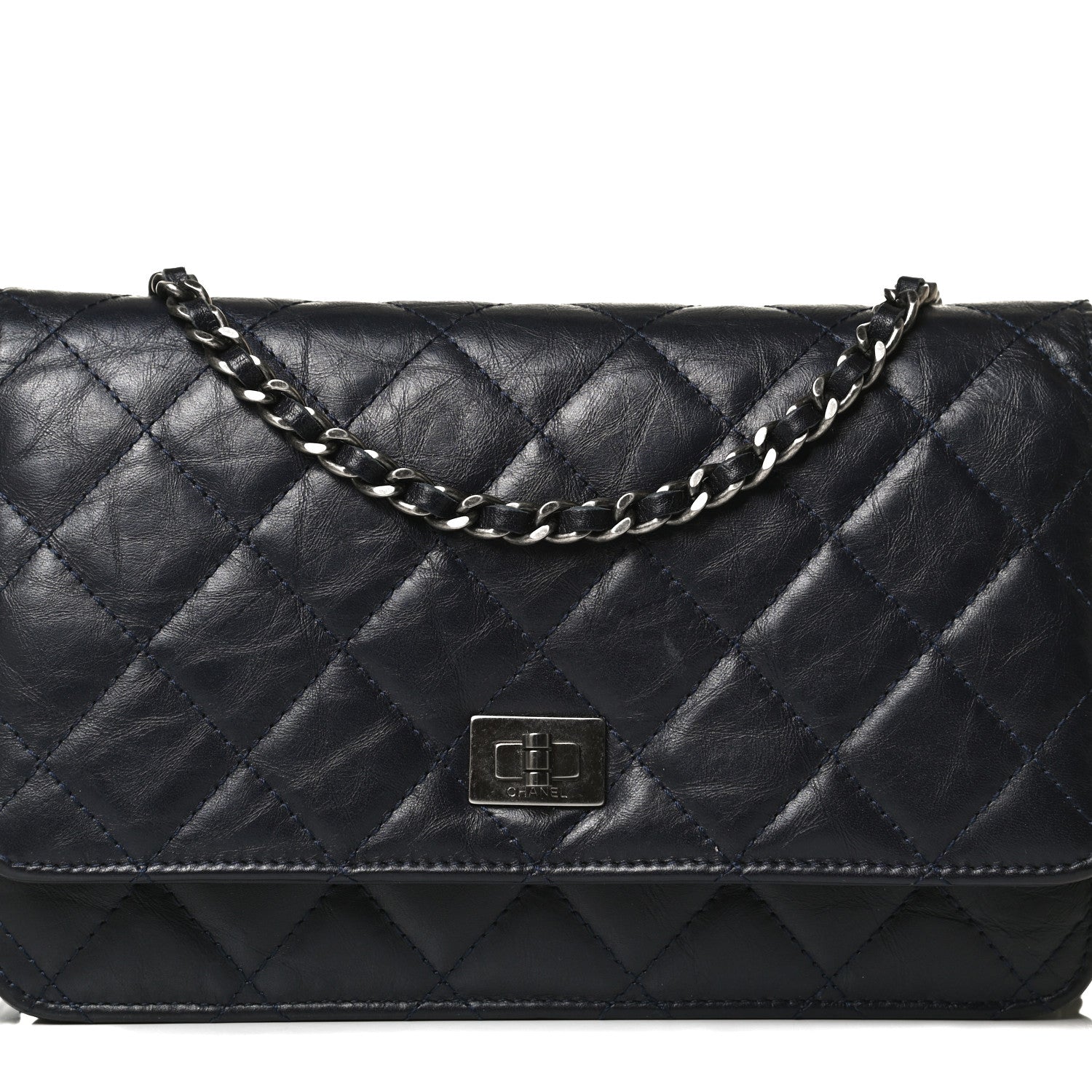 Chanel Aged Calfskin Quilted Reissue Wallet On Chain WOC Navy 8 of 15