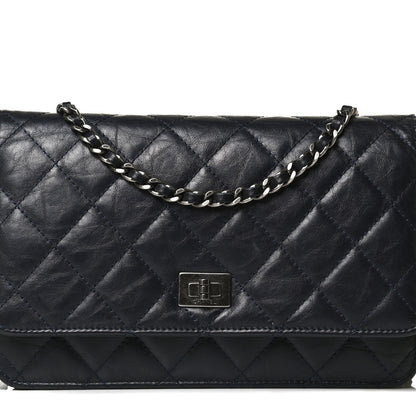 Chanel Aged Calfskin Quilted Reissue Wallet On Chain WOC Navy 8 of 15