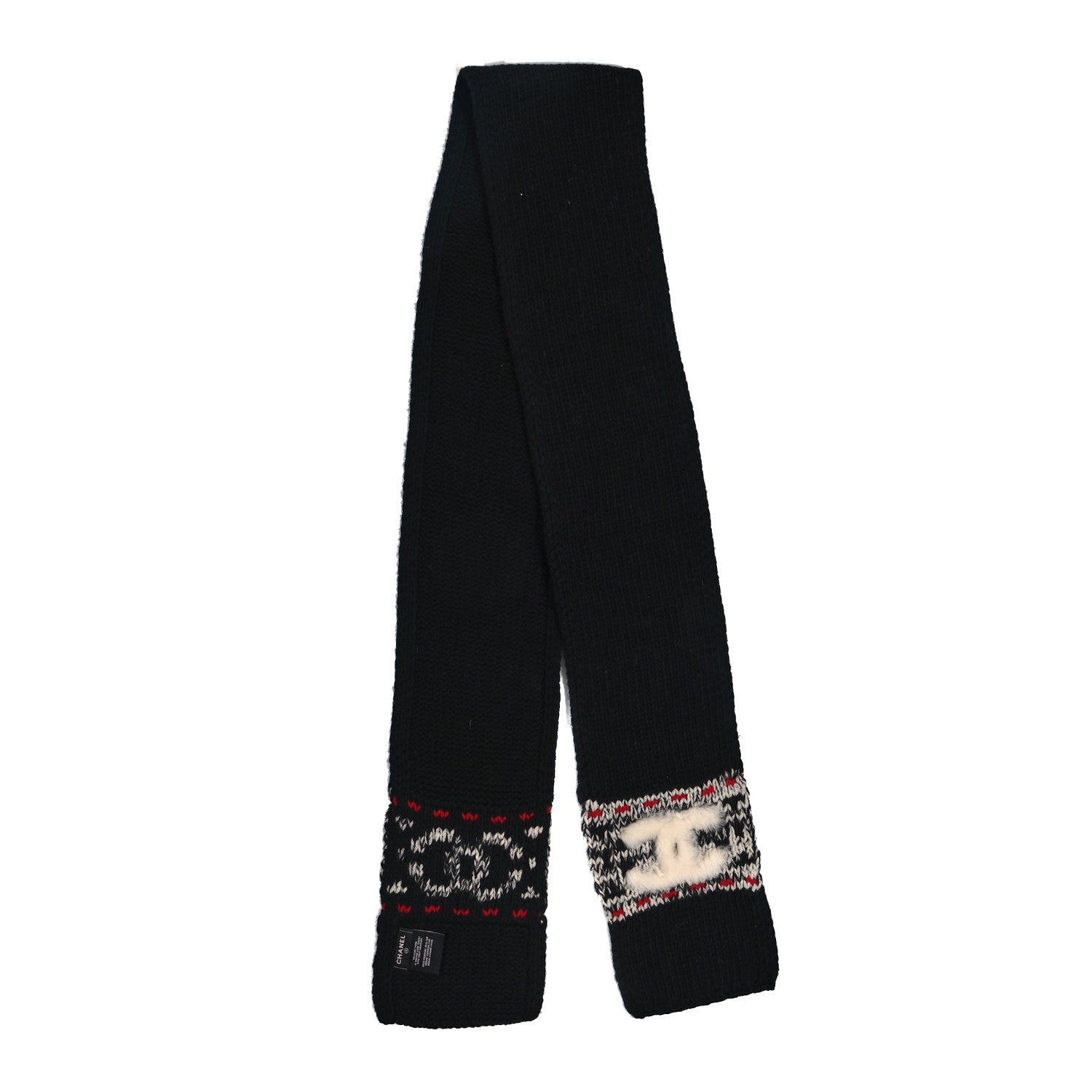 Chanel Wool Shearling CC Scarf Black White 2 of 3