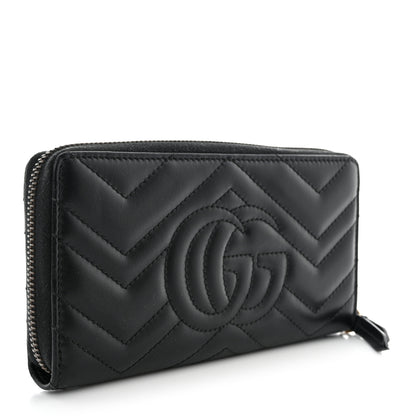 Gucci Calfskin Matelasse GG Marmont Zip Around Wallet Black 3 of 10