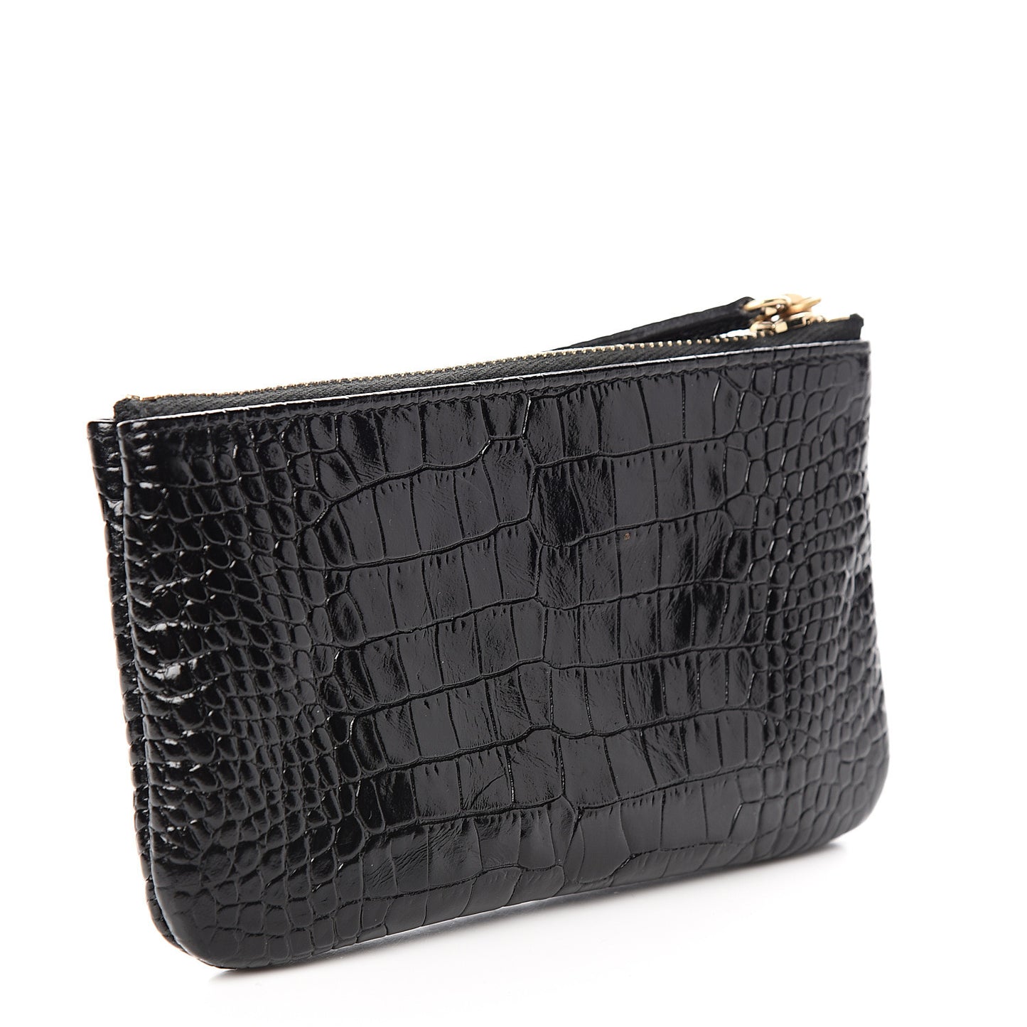 Calfskin Crocodile Embossed Cocodile Cosmetic Case Black Gold