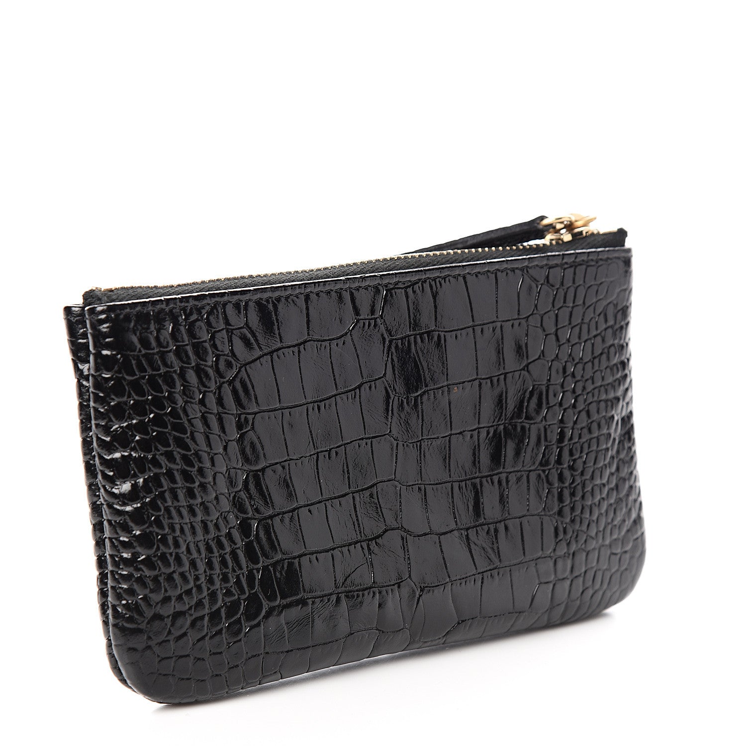 Chanel Calfskin Crocodile Embossed Cocodile Cosmetic Case Black Gold 2 of 7