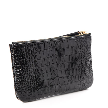 Chanel Calfskin Crocodile Embossed Cocodile Cosmetic Case Black Gold 2 of 7