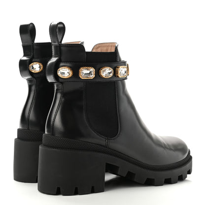 Gucci Calfskin Crystal GG Trip Chelsea Ankle Boots 38.5 Black 4 of 9