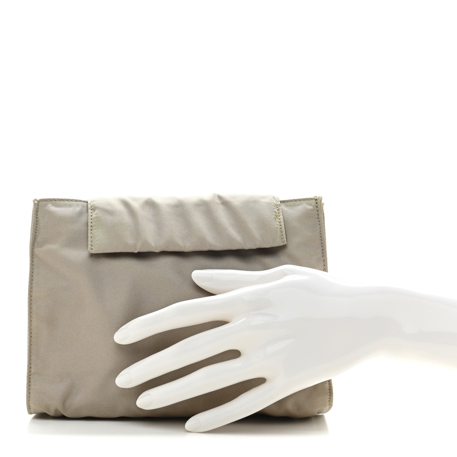 Prada Satin Logo Clutch Sabbia 2 of 7