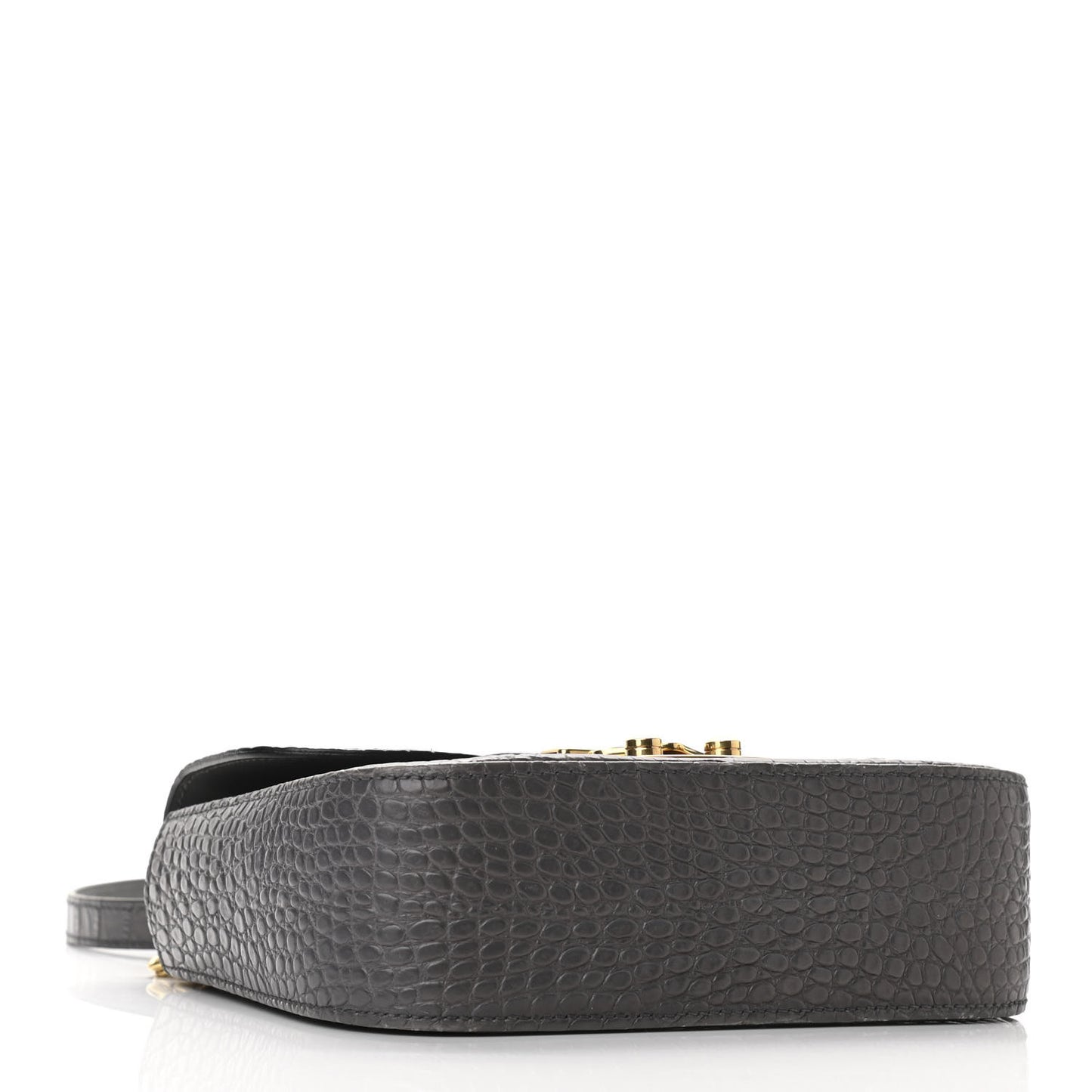 Crocodile Print Calfskin Top Handle Bag Mercurio