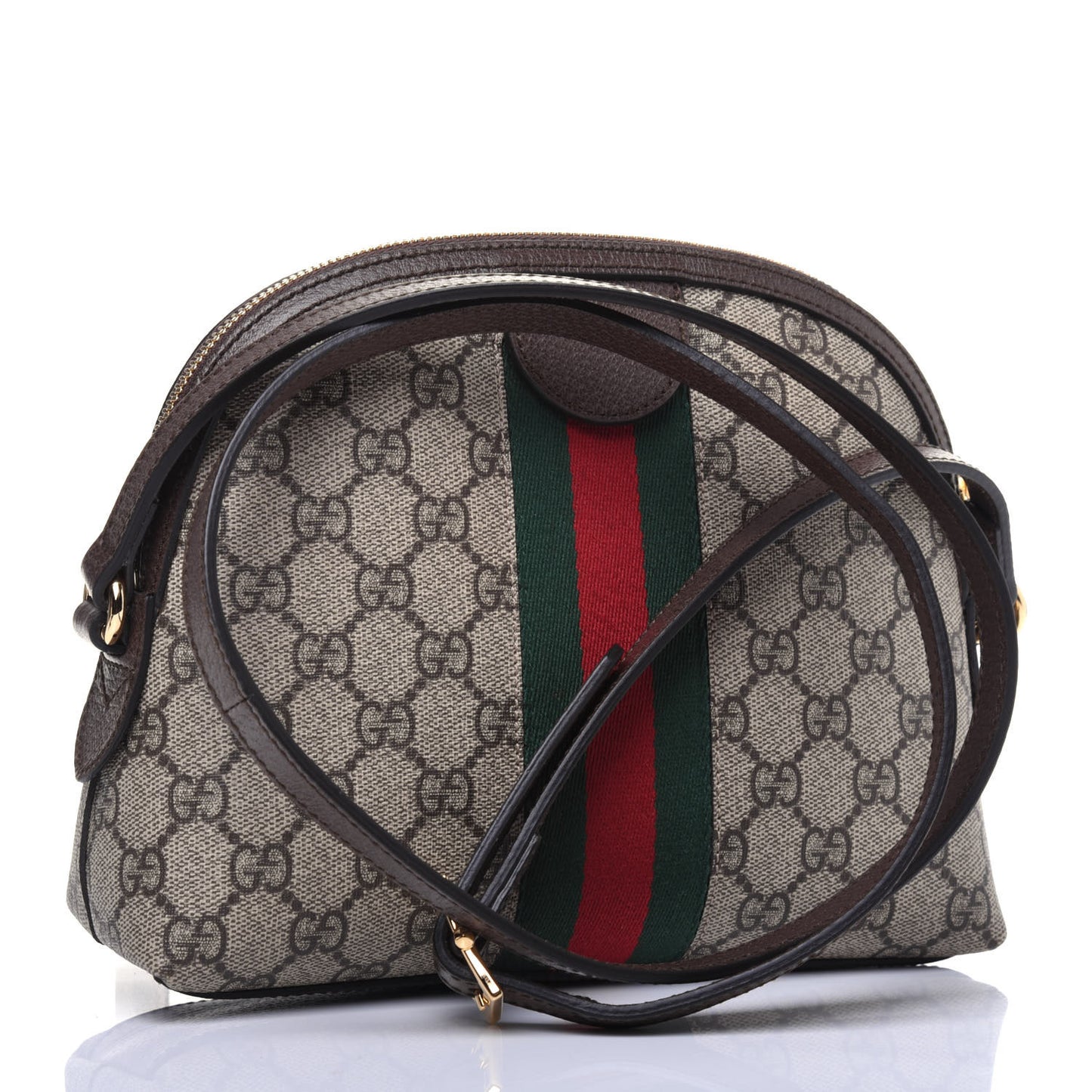 GG Supreme Monogram Textured Dollar Calfskin Web Small Ophidia Dome Shoulder Bag Beige Ebony New Acero
