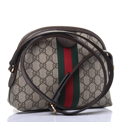 Gucci GG Supreme Monogram Textured Dollar Calfskin Web Small Ophidia Dome Shoulder Bag Beige Ebony New Acero 3 of 11