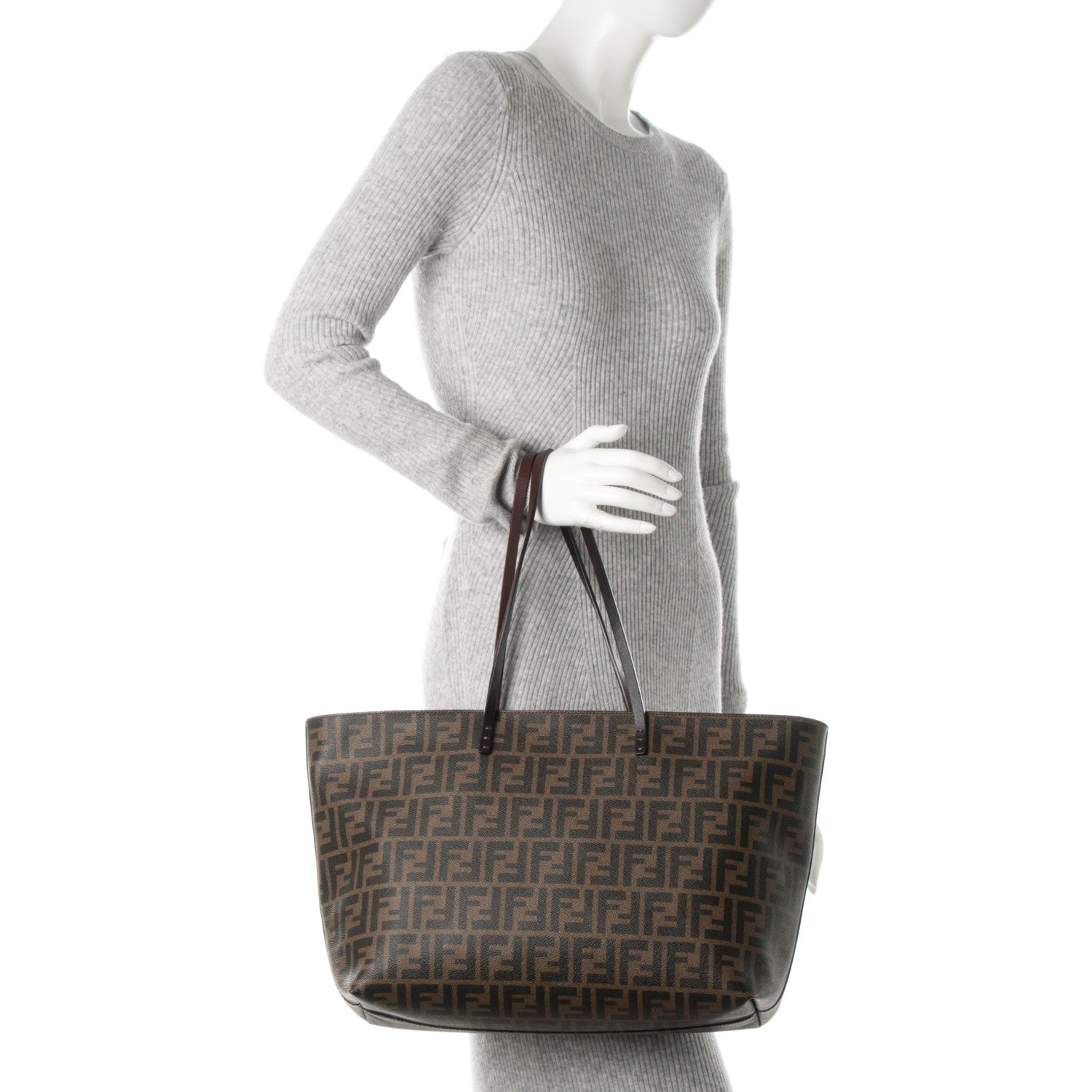 Fendi Zucca Spalmati Medium Roll Tote Tobacco Moro 2 of 7