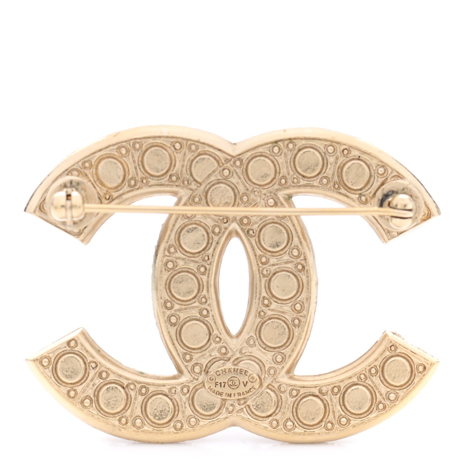 Chanel Metal Crystal Graduated Pearl CC Brooch Gold 3 of 5