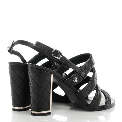 Chanel Calfskin Quilted Sandals 40 Black 4 of 9