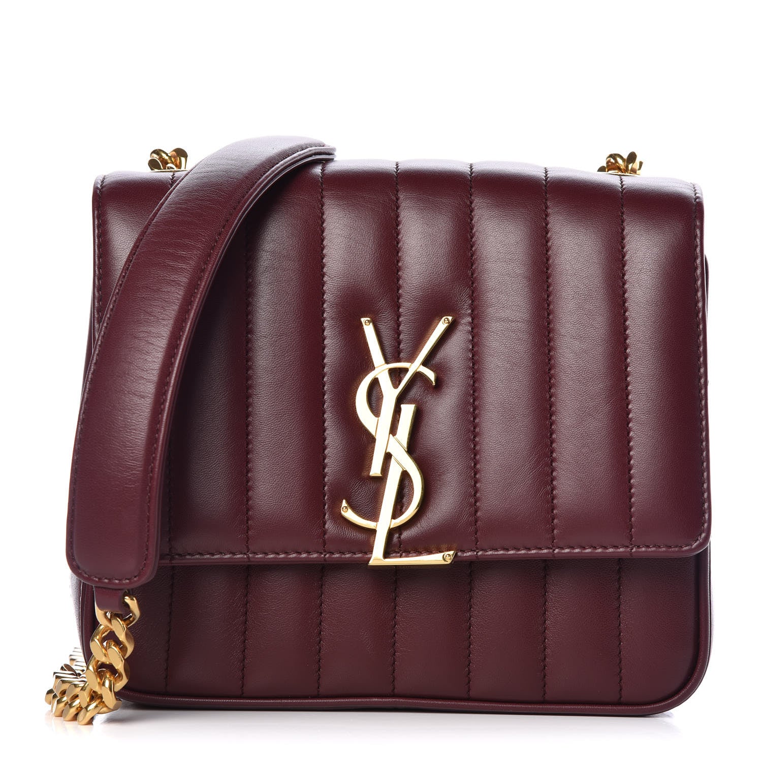 Saint Laurent Lambskin Matelasse Monogram Medium Vicky Chain Bag Dark Legion Red 1 of 9