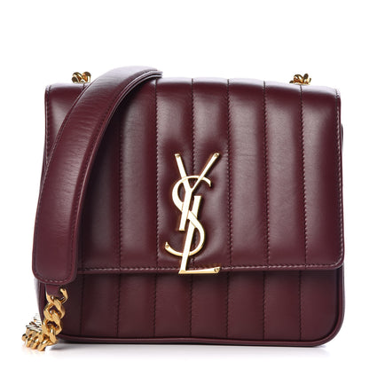 Saint Laurent Lambskin Matelasse Monogram Medium Vicky Chain Bag Dark Legion Red 1 of 9