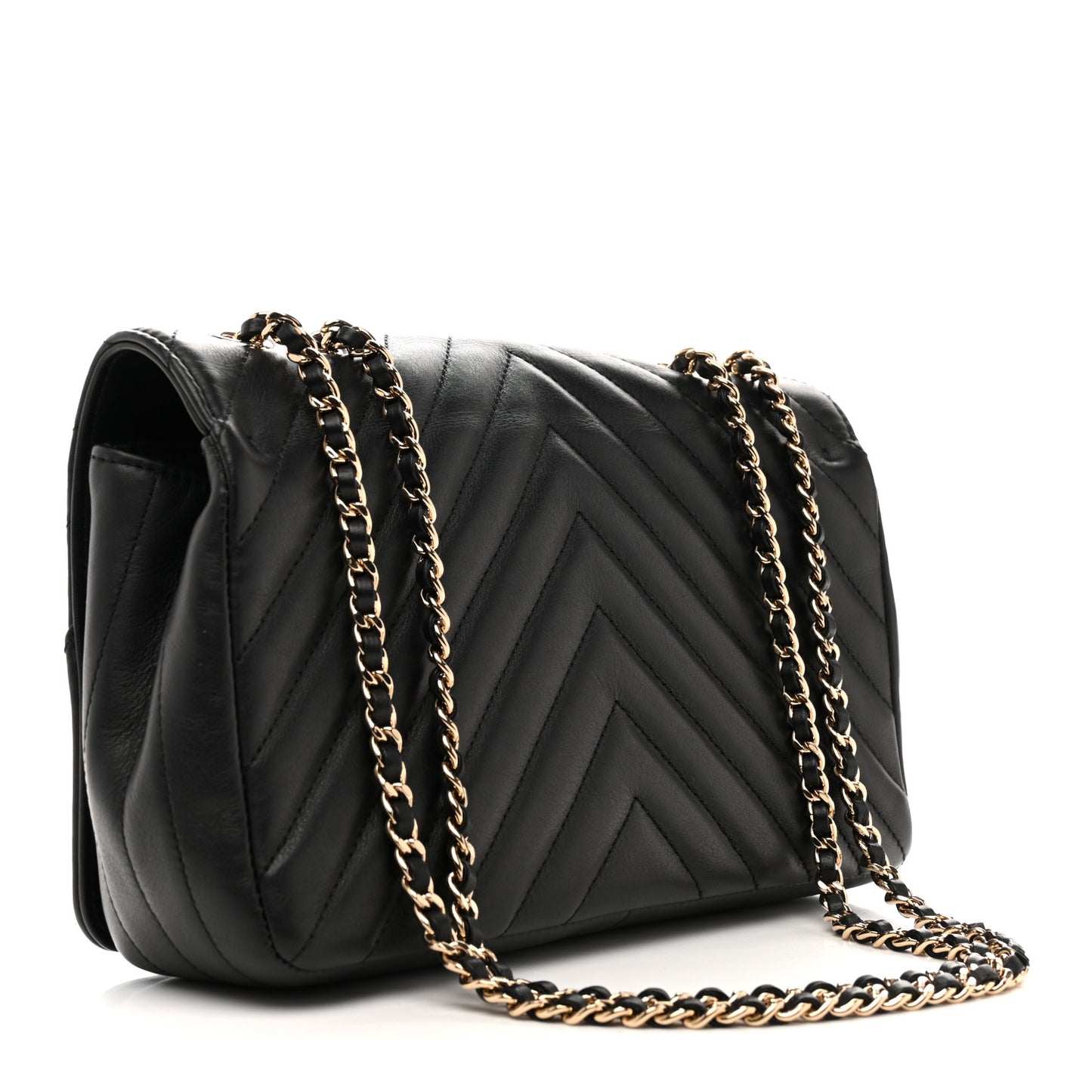 Calfskin Chevron Quilted Small Statement Flap Black