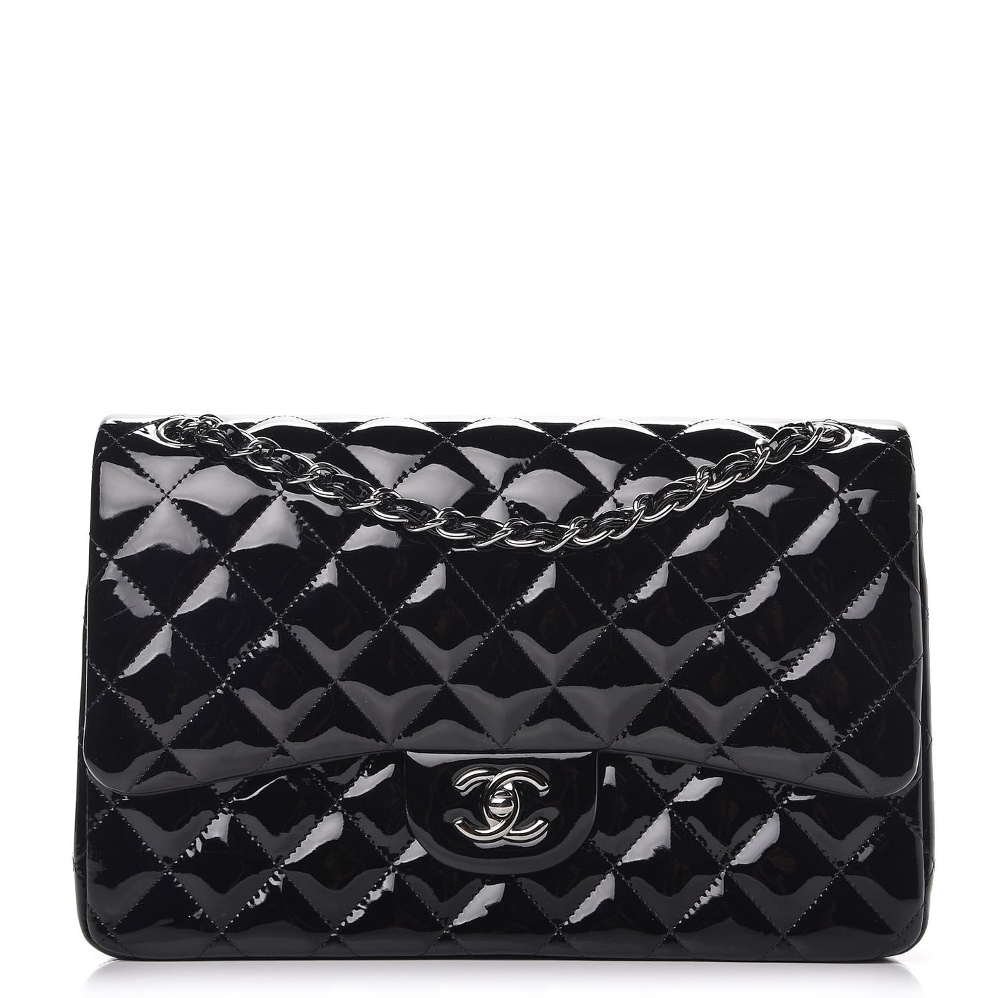 Patent Quilted Jumbo Double Flap Black